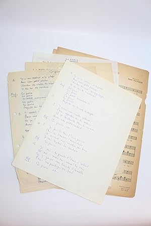 Manuscrit autographe complet de toutes les versions de la chanson de Boris Vian intitulée "Ça pin...