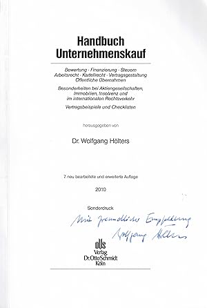 Seller image for Aktiengesellschaften und Unternehmensakquisition. Sonderdruck aus dem "Handbuch Unternehmenskauf" (Widmungsexemplar) for sale by Paderbuch e.Kfm. Inh. Ralf R. Eichmann
