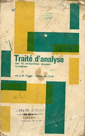 Seller image for Trait d'analyse pour les enseignements classiques et modernes. for sale by Le-Livre