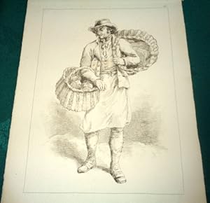 Rustic Figures in Imitation of Chalk. Country Baker delivery man. Sepia soft ground copper engraving