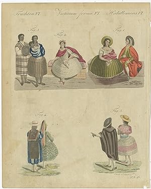 Antique Print of various Costumes by Bertuch (c.1800)