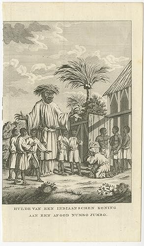 Antique Print of Natives worshipping a God (c.1780)