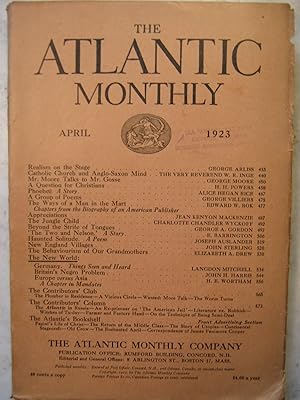 Immagine del venditore per The Atlantic Monhly, April 1923 venduto da Craftsbury Antiquarian Books