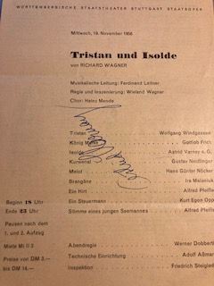 Programmzettel. *signiert* Tristan und Isolde von Richard Wagner, musik. Leitung Ferdinand Leitner.