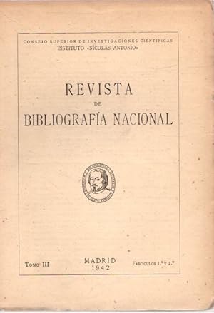 Imagen del vendedor de Revista de bibliografa nacional. Tomo III. Fascculos 1 y 2 . a la venta por Librera Astarloa