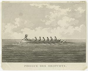 Antique Print of a Russian Rowing Boat by La Perouse (1797)