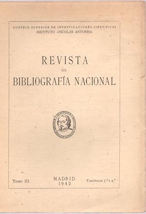 Imagen del vendedor de Revista de bibliografa nacional. Tomo III. Fascculos 3 y 4 . a la venta por Librera Astarloa