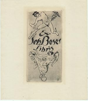 Imagen del vendedor de Ex-Libris Seb. Boser. Mnnlicher Akt (Merkur) mit Caduceus oben, weiblicher Akt (Fortuna) mit Fllhorn unten. a la venta por Antiquariat  Braun