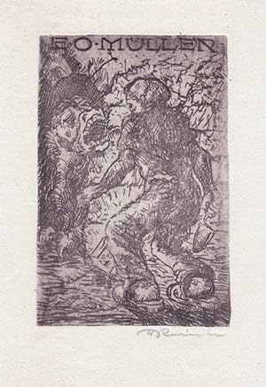 Bild des Verkufers fr E. O. Mller. Vor Monsterkopf Stehender, Kelle in der Hand haltend. zum Verkauf von Antiquariat  Braun