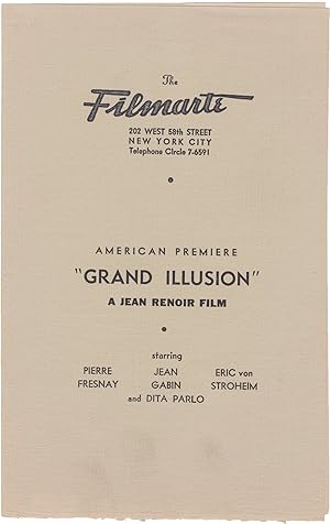 La Grande Illusion [The Grand Illusion] (Original program for the 1938 US premiere of the 1937 Fr...