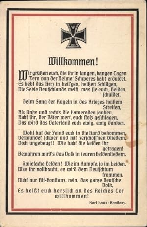 Ansichtskarte / Postkarte Willkommen, Zur Ankunft schwerverwundeter deutscher Krieger aus franz. ...