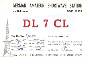 Bild des Verkufers fr Ansichtskarte / Postkarte QSL Karte, Funkerkarte, Berlin, Heinz Lange, DL7CL zum Verkauf von akpool GmbH