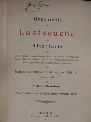 Bild des Verkufers fr Geschichte der Lustseuche im Altertume zum Verkauf von Buchantiquariat Uwe Sticht, Einzelunter.