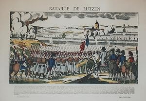 "BATAILLE DE LUTZEN" / Imagerie d'Epinal originale entoilée / Gravure sur bois et coloriée au poc...