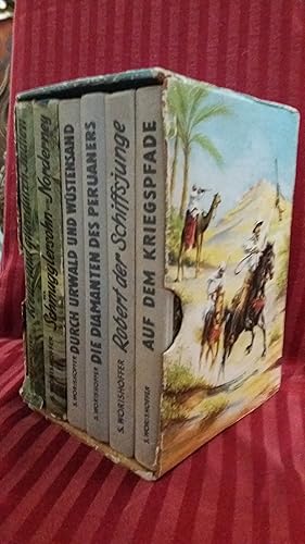 Bild des Verkufers fr Abenteuer in Aller Welt, 6 Bnde komplett im Original-Schuber: +++ Durch Urwald und Wstensand, Der Schmugglersohn von Norderney, Kreuz und quer durch Indien, Die Diamanten des Peruaners, Unter Seerubern und Kannibalen, Auf dem Kriegspfade zum Verkauf von Buchhandlung Neues Leben