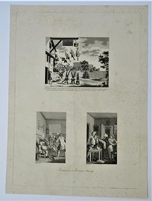 William Hogarth, Tristram Shandy & Clubbe’s Physiognomy, 3 antique prints, c1760
