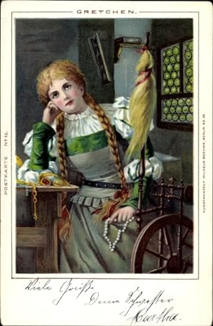 Bild des Verkufers fr Knstler Ansichtskarte / Postkarte Gretchen, Frau am Spinnrad, Szene aus Faust, Goethe zum Verkauf von akpool GmbH