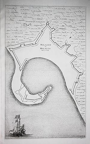 Bild des Verkufers fr Milazzo ou Melazzo. Ville en Sicile" - Milazzo Messina Sicily Sizilia Sizilien Italy Italia veduta incisione acquaforte zum Verkauf von Antiquariat Steffen Vlkel GmbH