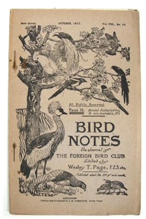 Imagen del vendedor de Bird Notes: The Journal of the Foreign Bird Club. Vol. VIII, No. 10 a la venta por PsychoBabel & Skoob Books