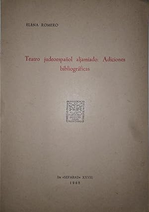 Seller image for Teatro judeoespaol aljamiado. Adiciones bibliogrficas. for sale by Librera Anticuaria Antonio Mateos
