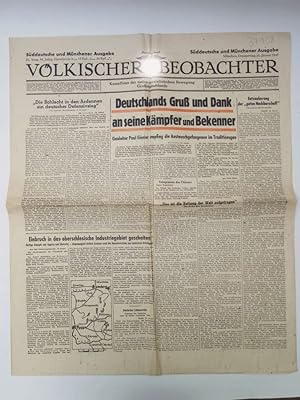 Seller image for Vlkischer Beobachter, Kampfblatt der national-sozialistischen Bewegung Grodeutschlands. - 21. Ausgabe / Sddeutsche und Mnchner Ausgabe. 58. Jahrgang / Donnerstag, 25. Januar 1945 * F  h r e r t e l e g r a m m / A r d e n n e n o f f e n s i v e / Gauleiter und Reichsverteidigungskommissar P a u l G i e s l e r Diese Zeitung wird von uns nur zur staatsbrgerlichen Aufklrung und zur Abwehr verfassungswidriger Bestrebungen angeboten (86 StGB) for sale by Galerie fr gegenstndliche Kunst