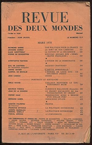 Immagine del venditore per Revue des deux mondes, mars 1978 venduto da LibrairieLaLettre2