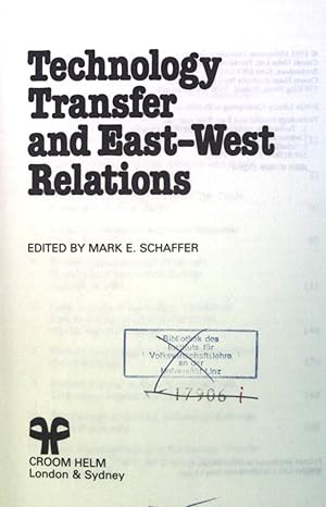Bild des Verkufers fr Technology Transfer and East/West Relations. zum Verkauf von books4less (Versandantiquariat Petra Gros GmbH & Co. KG)