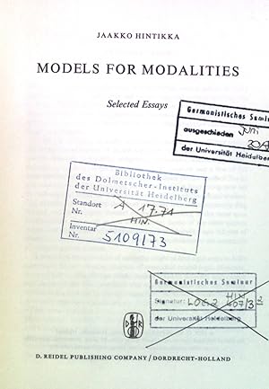 Bild des Verkufers fr Models for Modalities: Selected Essays. Synthese Library zum Verkauf von books4less (Versandantiquariat Petra Gros GmbH & Co. KG)