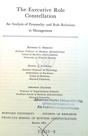 Seller image for The Executive Role constellation: An Analysis of Personality and Role Relations in Management. for sale by books4less (Versandantiquariat Petra Gros GmbH & Co. KG)