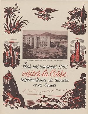 "HÔTEL NAPOLÉON BONAPARTE - ILE ROUSSE 1952" / Annonce originale entoilée