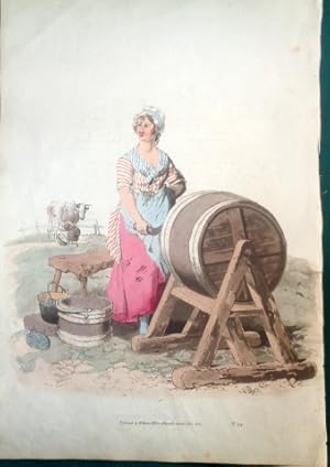 Butter-Churner. Lady with Butter Barrel. Aquatint from the Costume of Gt Britain.
