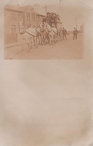 Antique Horse & Cart Coach Trip & Conductor RPC Postcard