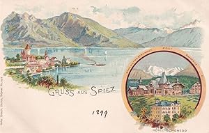 Gruss Aus Spiez Hotel Schonegg Victorian 1899 Swiss Postcard