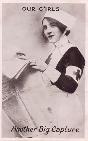 Red Cross Nurse With Newspaper Antique Comic Photo Postcard
