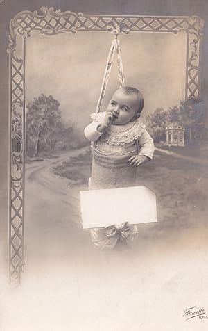 Baby Hanging Dangling On Door Old Disaster French Postcard