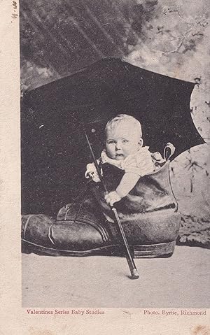 Baby Studies Baby In Giant Leather Shoe Antique Postcard