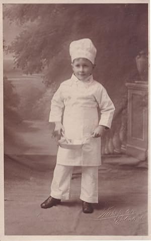 Young Boy Chef & Frying Pan Antique Social History Postcard