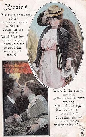 Kissing Teach Yourself How To Poem Antique Love 1906 Postcard
