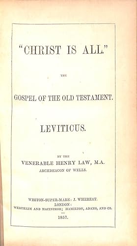 Bild des Verkufers fr Christ Is All Gospel of the Old Testament Leviticus zum Verkauf von WeBuyBooks