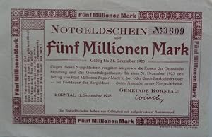 Korntal - Notgeldschein N° 3609 über Fünf Millionen Mark. Gültig bis 12. September 1923.