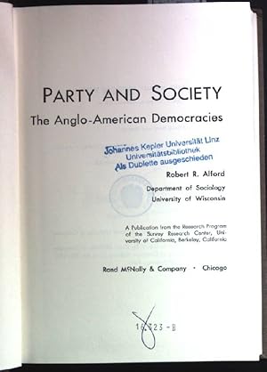 Seller image for Party and Society: The Anglo-American Democracies. for sale by books4less (Versandantiquariat Petra Gros GmbH & Co. KG)