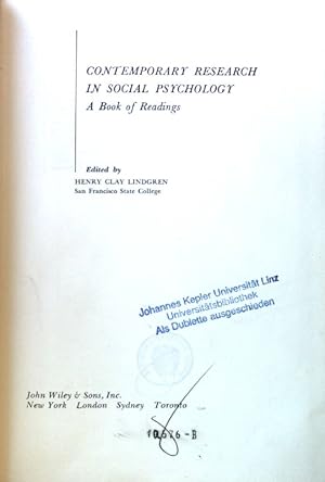 Bild des Verkufers fr Contemporary Research in Social Psychology; zum Verkauf von books4less (Versandantiquariat Petra Gros GmbH & Co. KG)