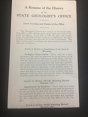 Seller image for A Resume of the History of the State Geologist s Office for sale by Bristlecone Books  RMABA