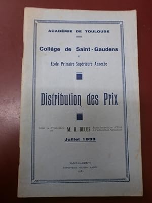 Bild des Verkufers fr Distribution des prix, sous la prsidence de M. H. Ducos. Juillet 1933. zum Verkauf von Le livre de sable