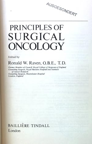 Bild des Verkufers fr Principles of Surgical Oncology; zum Verkauf von books4less (Versandantiquariat Petra Gros GmbH & Co. KG)