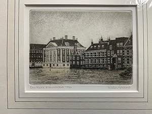 Den Haag Mauritshuis, Hofvijver, torentje, parliament buildings in Den Haag, original etching by ...