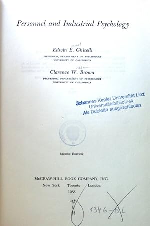 Bild des Verkufers fr Personnel and Industrial Psychology; McGraw-Hill Series in Psychology; zum Verkauf von books4less (Versandantiquariat Petra Gros GmbH & Co. KG)