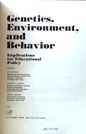 Bild des Verkufers fr Genetics, Environment, and Behavior. Implications for Educational Policy; zum Verkauf von books4less (Versandantiquariat Petra Gros GmbH & Co. KG)