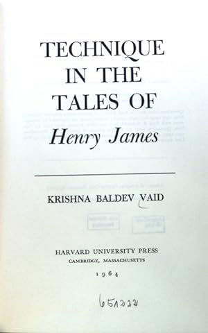 Seller image for Technique in the Tales of Henry James; for sale by Petra Gros