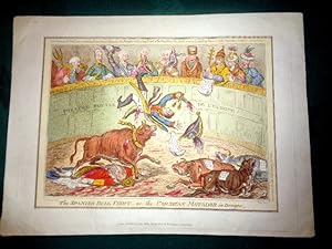 The Spanish Bull Fight - or-The Corsican Matador in Danger. Hand coloured etching. 1818.
